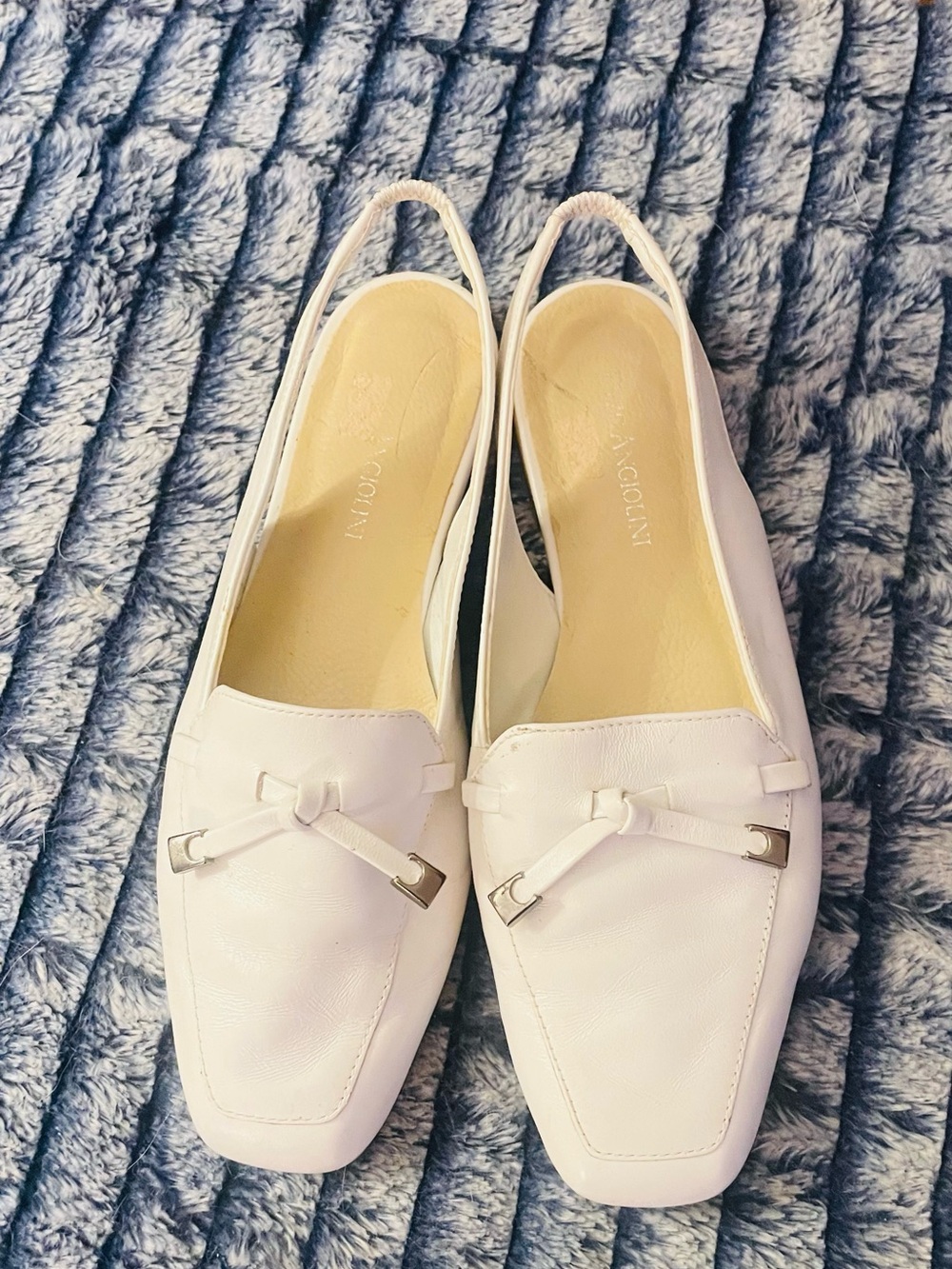 Enzo Angiolini White Slingback Loafers with Bow Accent